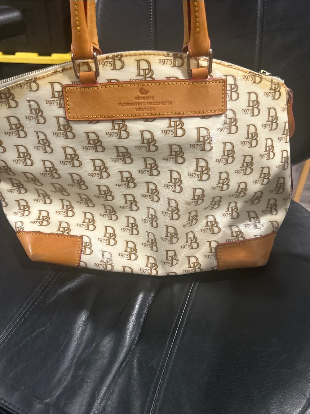 Dooney & Bourke Cream and Tan Signature Monogram Tote